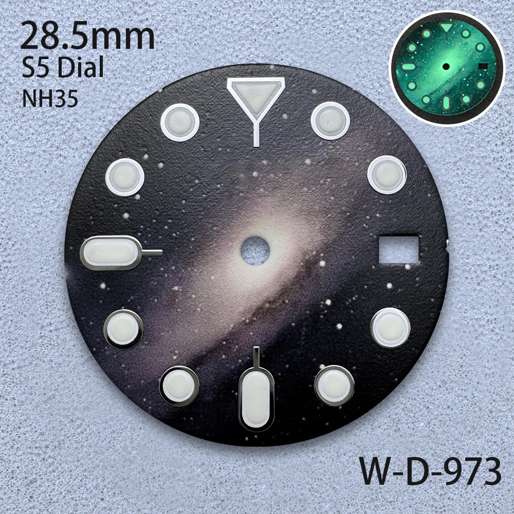 28.5mm S5 Logo Starlit Sky Dial - C3 Green Luminous NH35/NH36