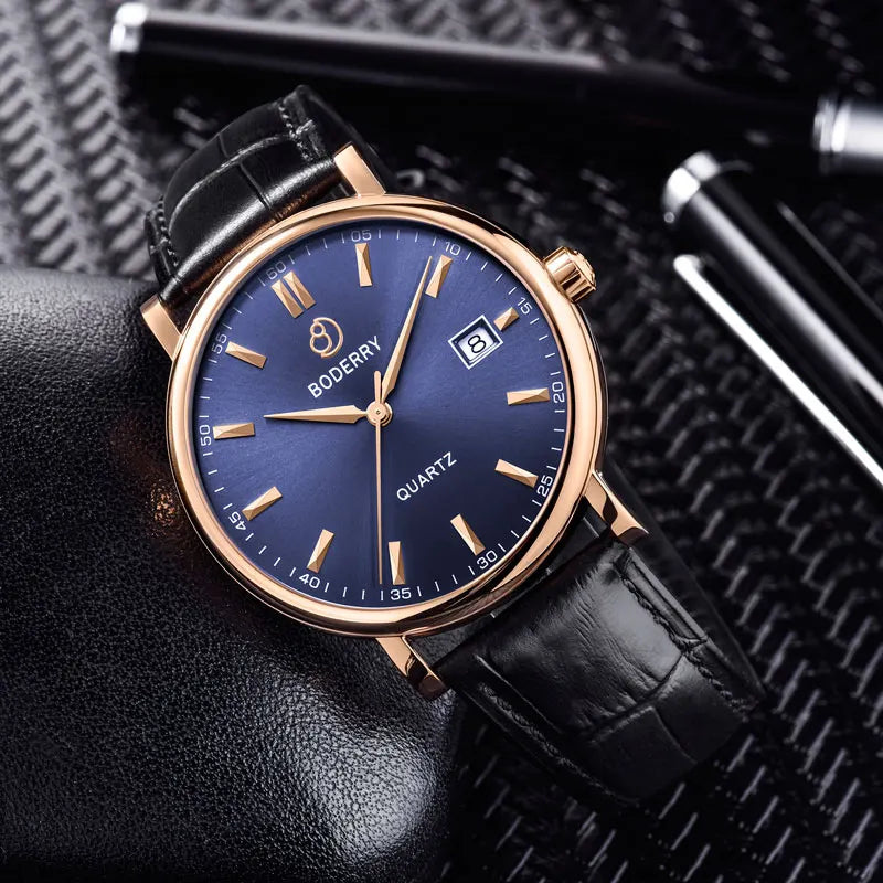 BODERRY Classic Men's Luxury Swiss Made Quartz Dress Watch Stainless Steel Sapphire Crystal Waterproof Wrist Watches