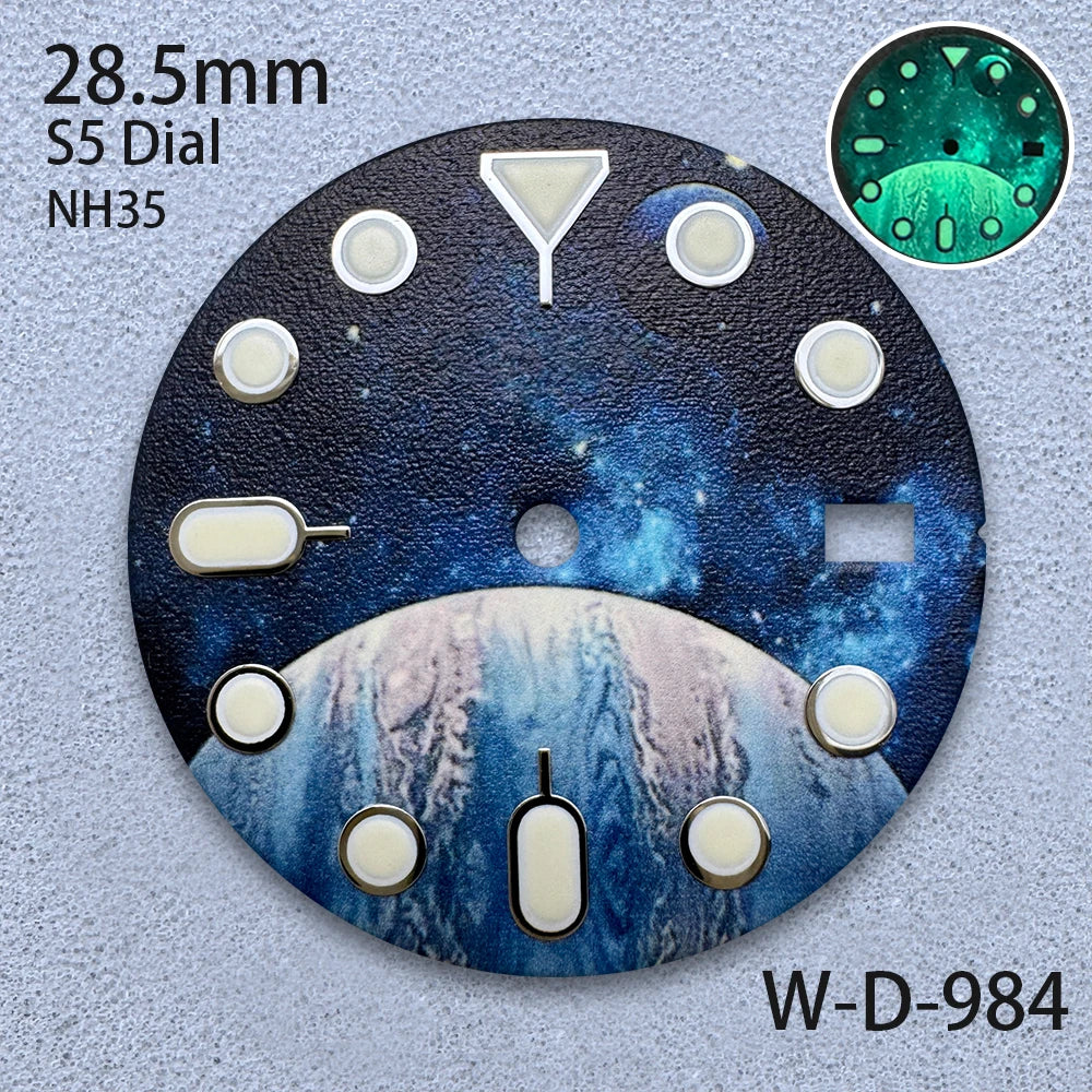28.5mm S5 Logo Starlit Sky Dial - C3 Green Luminous NH35/NH36