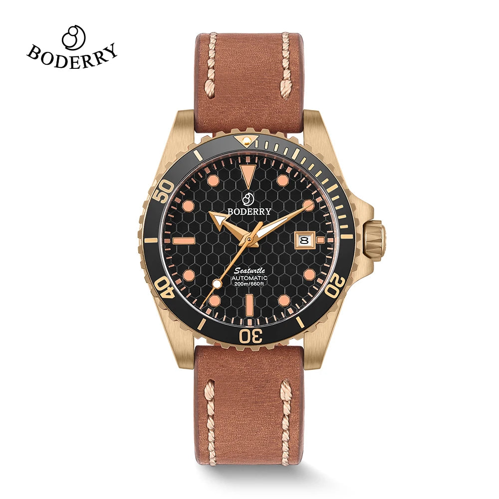 BODERRY Seaturtle Titanium & Bronze Dive Watch - 200M Waterproof Automatic