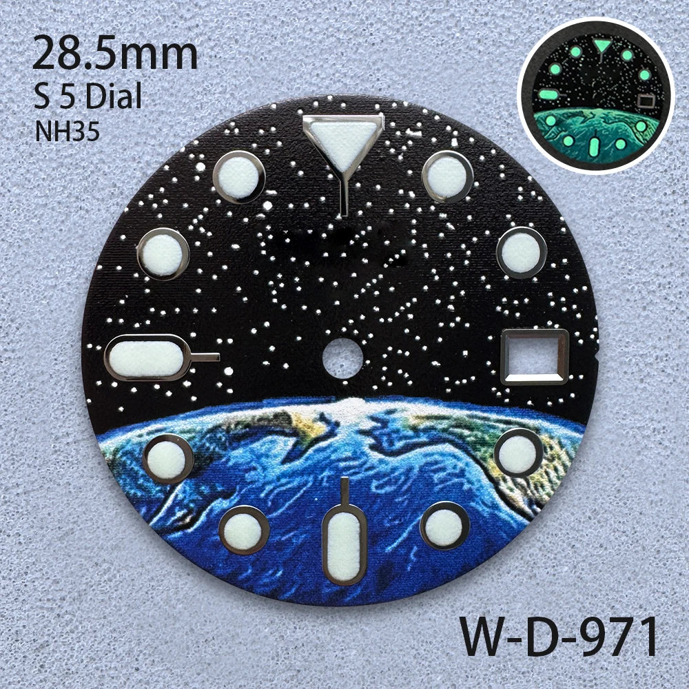 28.5mm S5 Logo Starlit Sky Dial - C3 Green Luminous NH35/NH36