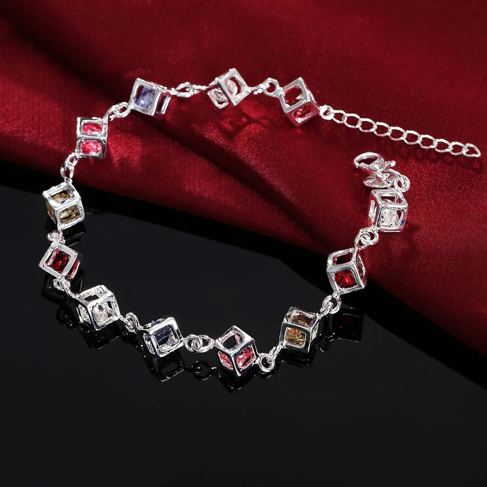 925 Silver Colorful Zircon Crystal Bracelet - Women's Wedding Gift