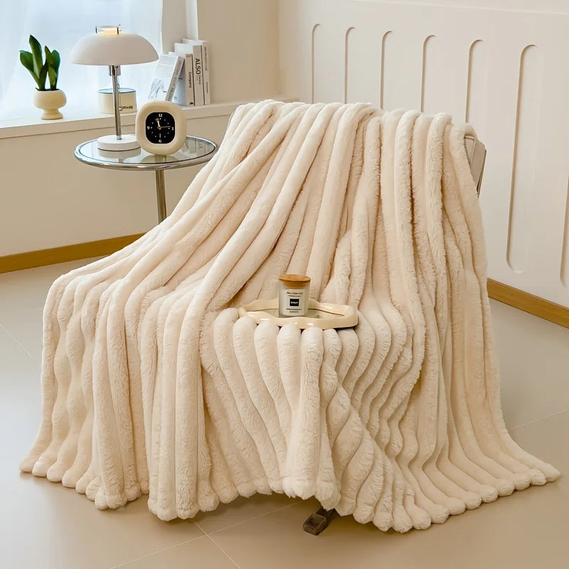 Solid Thickened Wide Striped Flannel Multifunctional Blanket