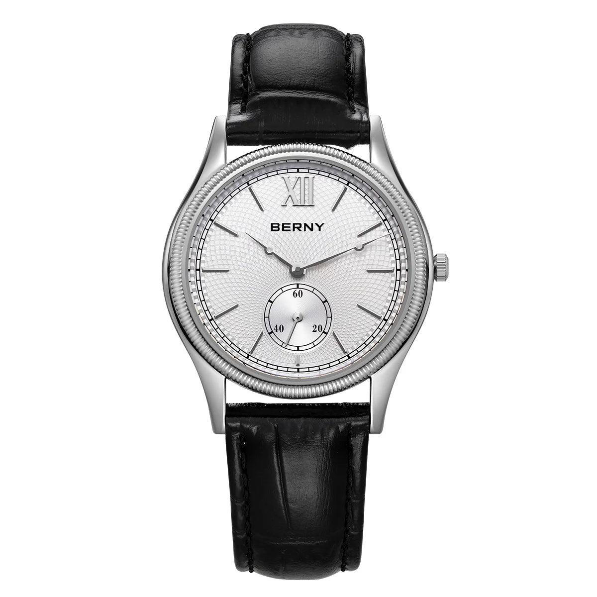 BERNY Men's Watches Luxury Classic Stylish Dress Quartz Watch Ultra-Thin Stainless Steel Case Elegance Leather Strap Wristwatch