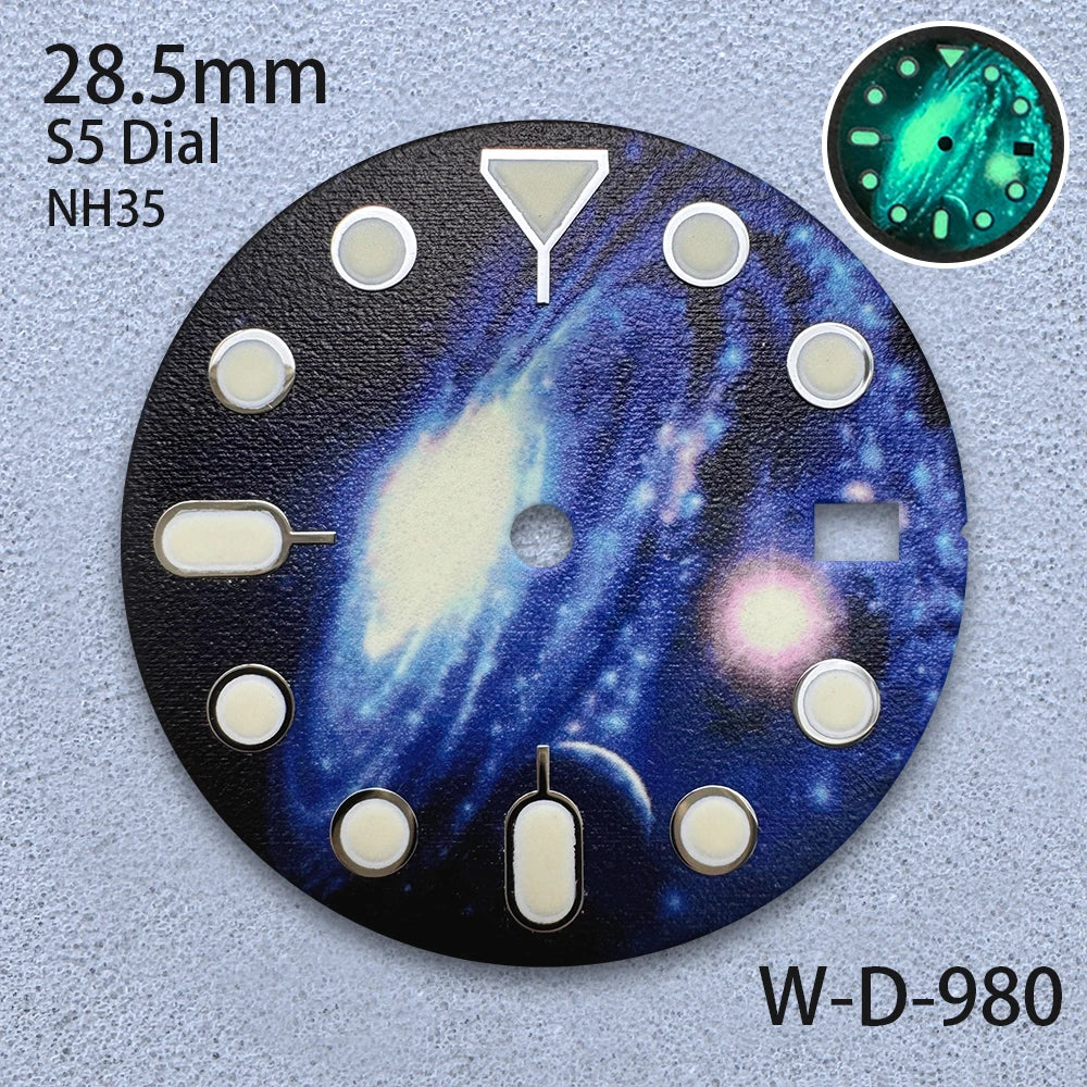 28.5mm S5 Logo Starlit Sky Dial - C3 Green Luminous NH35/NH36