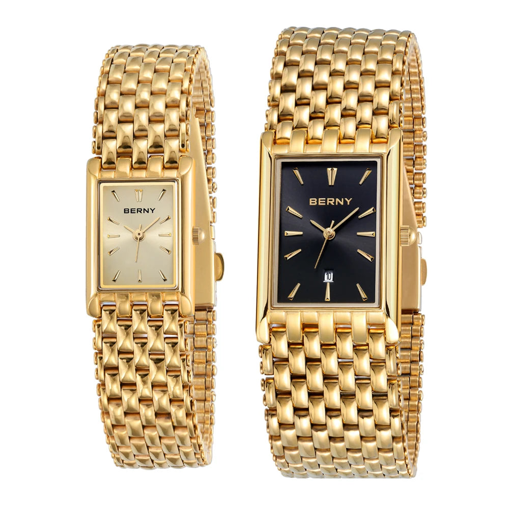BERNY Gold Couple Watch - Luxury Automatic Stainless Steel Waterproof