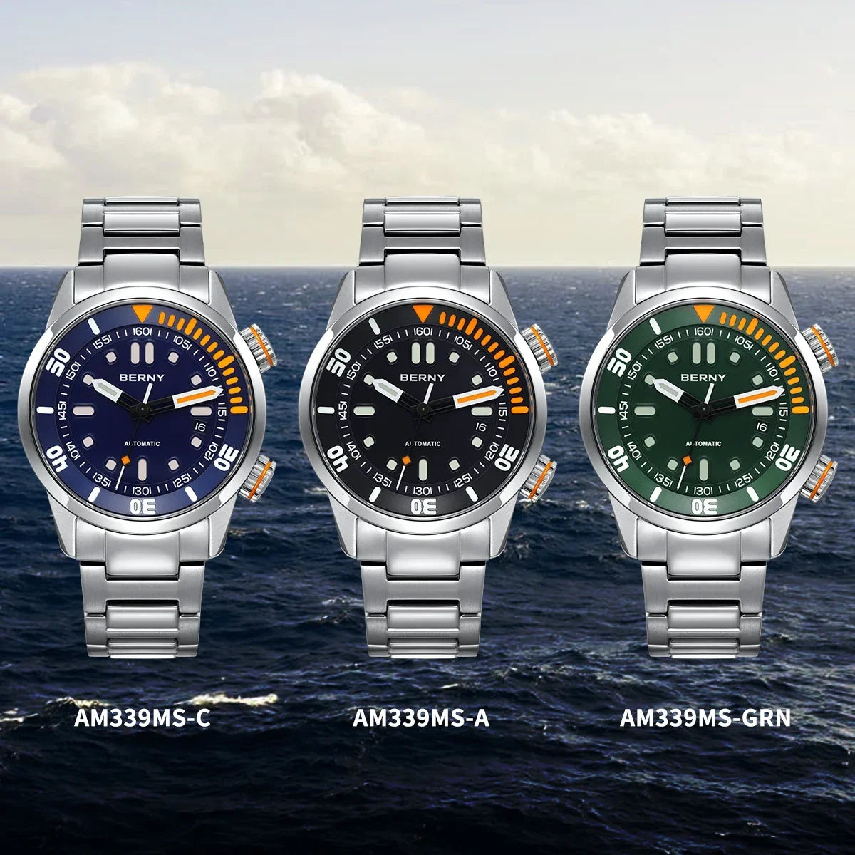 BERNY Automatic Dive Watch - Original Design 20ATM Super Luminous Sapphire Crystal Internal Rotating Bezel