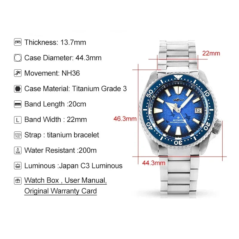 Heimdallr SKX Style Dive Watch Titanium NH35 Automatic Sapphire Crystal 20Bar Waterproof C3 Super Luminous Luxury Man Watch Reloj