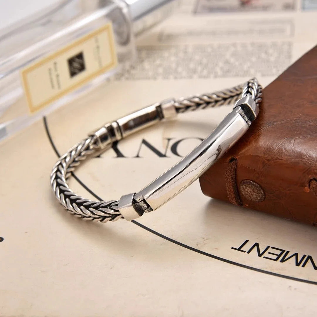 Silver Smooth Simple Handwoven Bracelet - 5mm Men's Chain