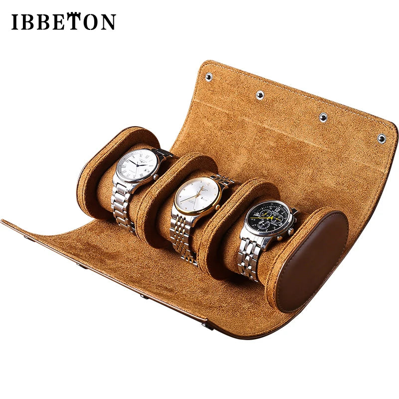 IBBETON Watch Roll Travel Case - 1/2/3 Slot Leather Portable Storage Organizer