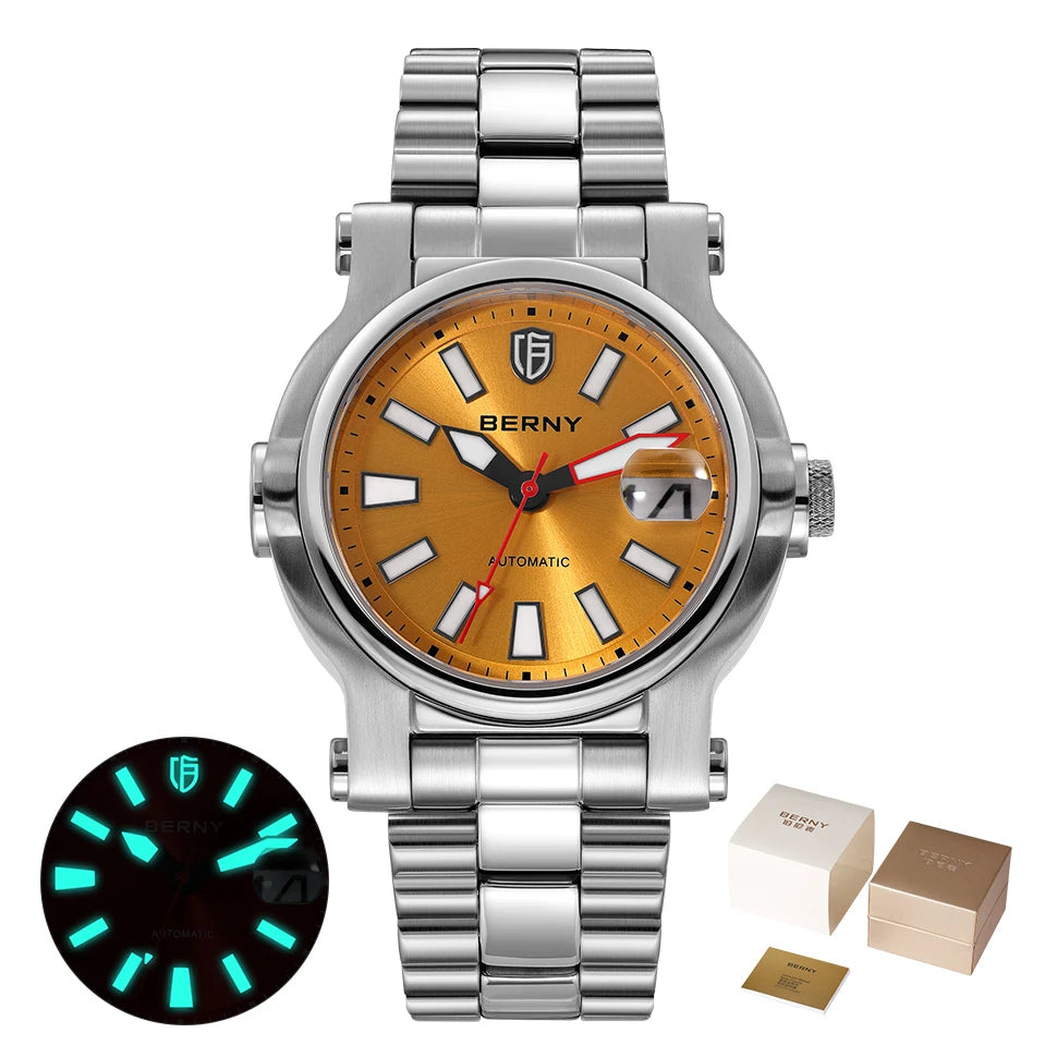 BERNY Men Automatic Watch 10ATM Waterproof NH35 Luminous Sapphire Stainless Steel