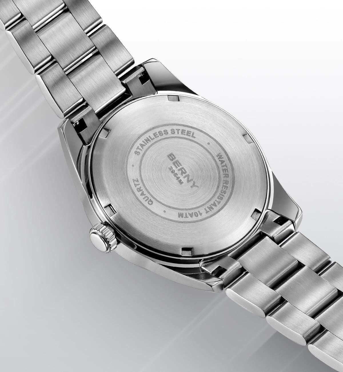 BERNY Men's Textured Dial Luminous Sapphire Crystal Precision Quartz 10ATM Full Stainless Steel Watch