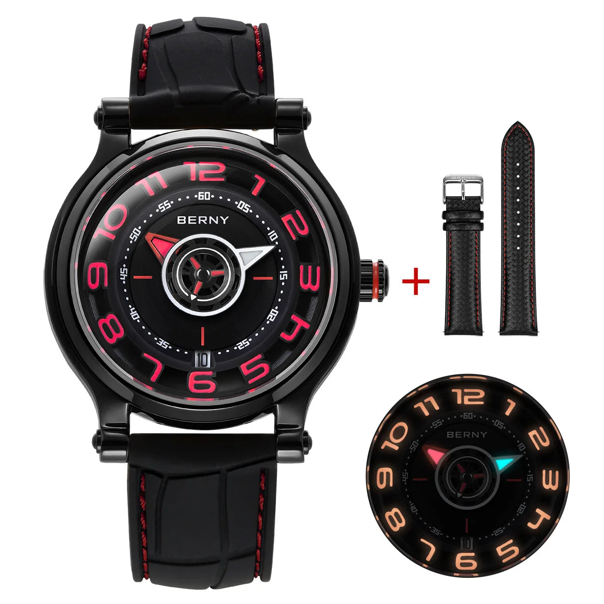 BERNY Mechanical Watch - Miyota 8215 Compass Tire Dial Super Luminous Sapphire Crystal