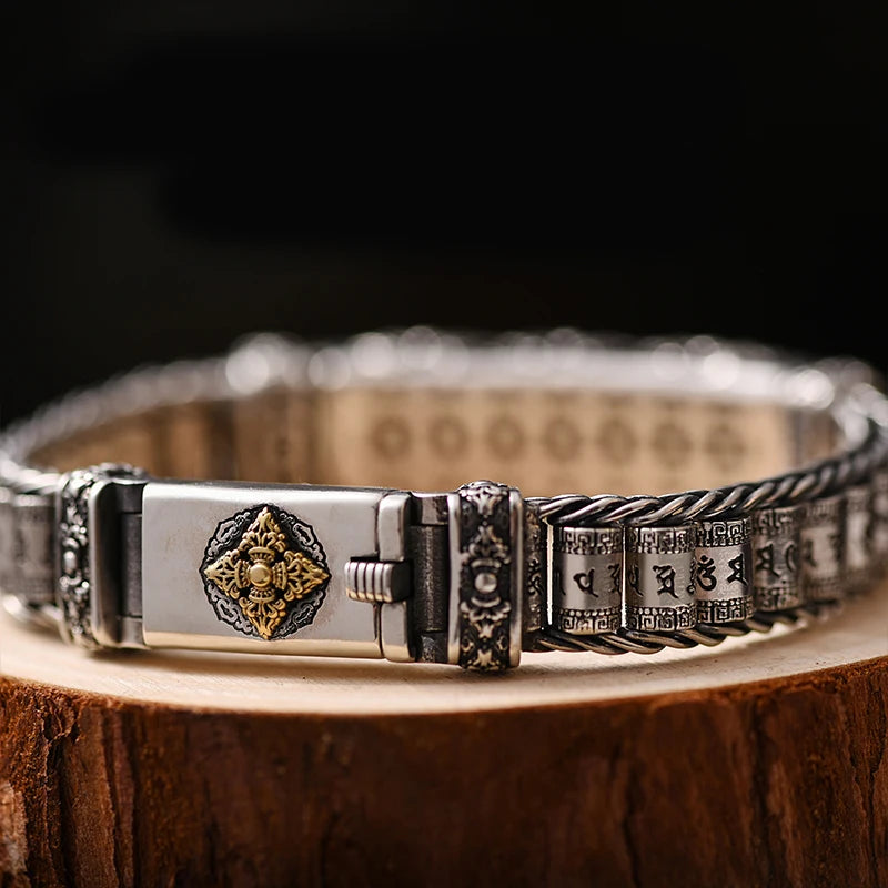 Silver Men's Retro Creative Hand-Woven Bracelet - Six Character Mantra