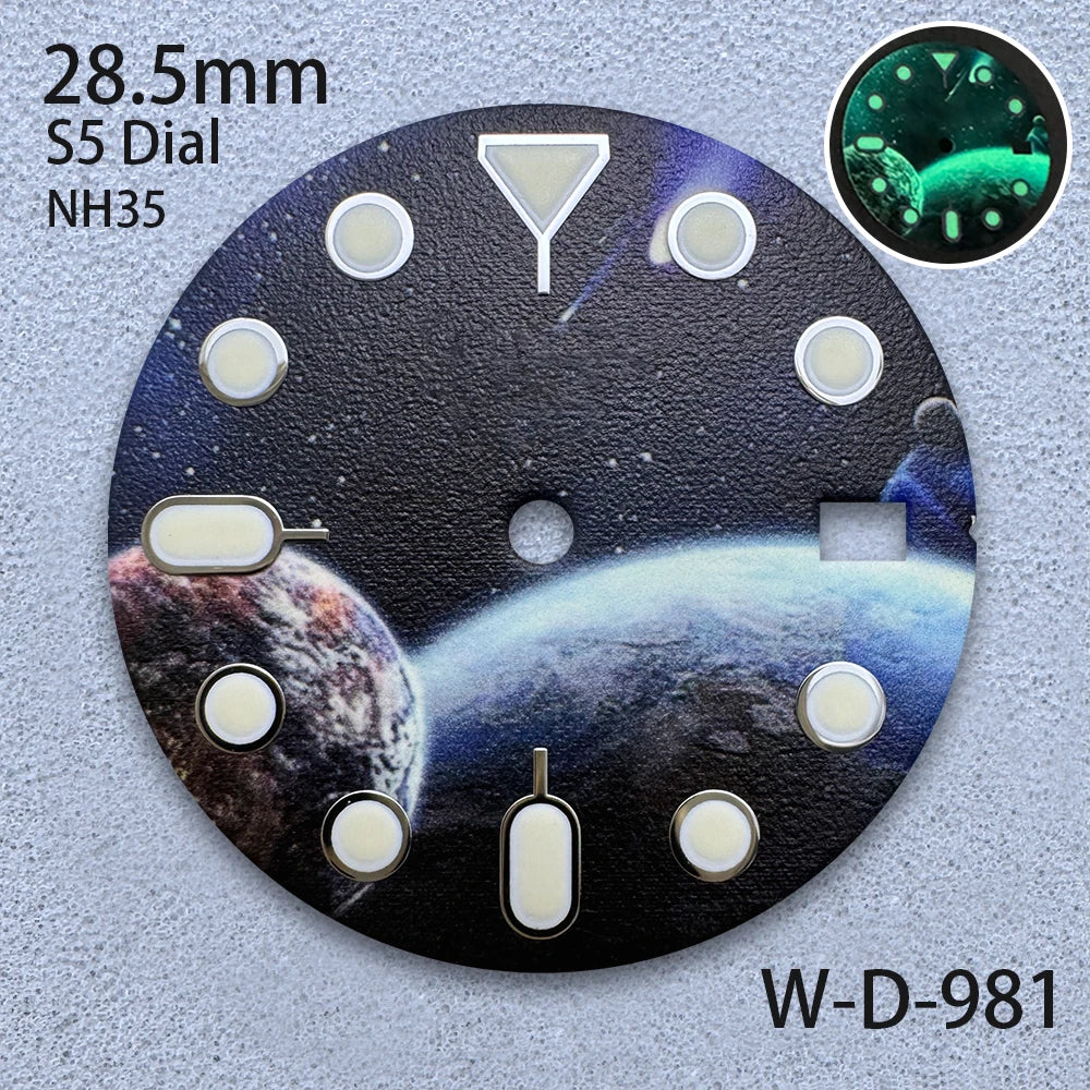 28.5mm S5 Logo Starlit Sky Dial - C3 Green Luminous NH35/NH36