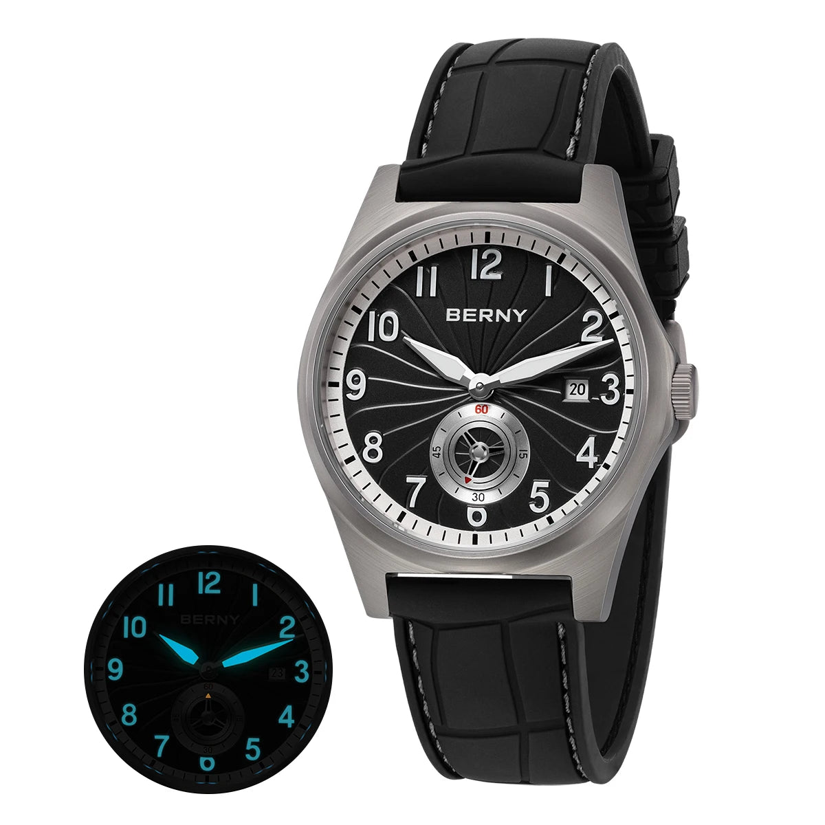 BERNY Titanium Automatic Watch Original Design - 10ATM Super Luminous Sapphire Crystal Fluororubber