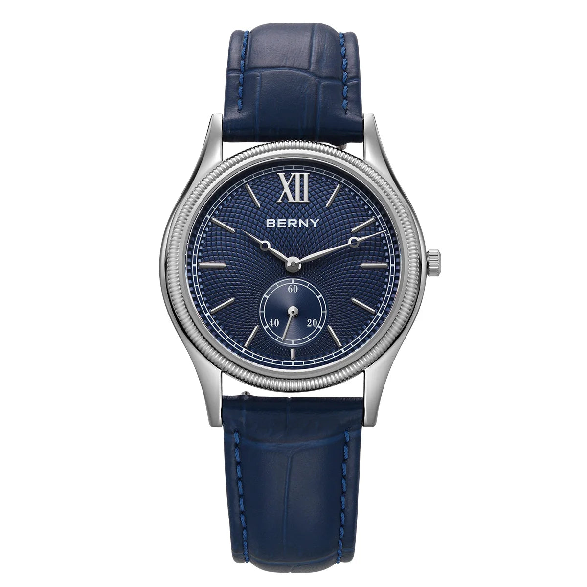 BERNY Men's Watches Luxury Classic Stylish Dress Quartz Watch Ultra-Thin Stainless Steel Case Elegance Leather Strap Wristwatch