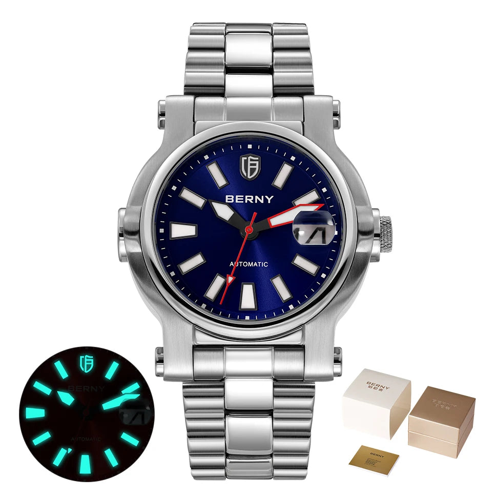 BERNY Men Automatic Watch 10ATM Waterproof NH35 Luminous Sapphire Stainless Steel