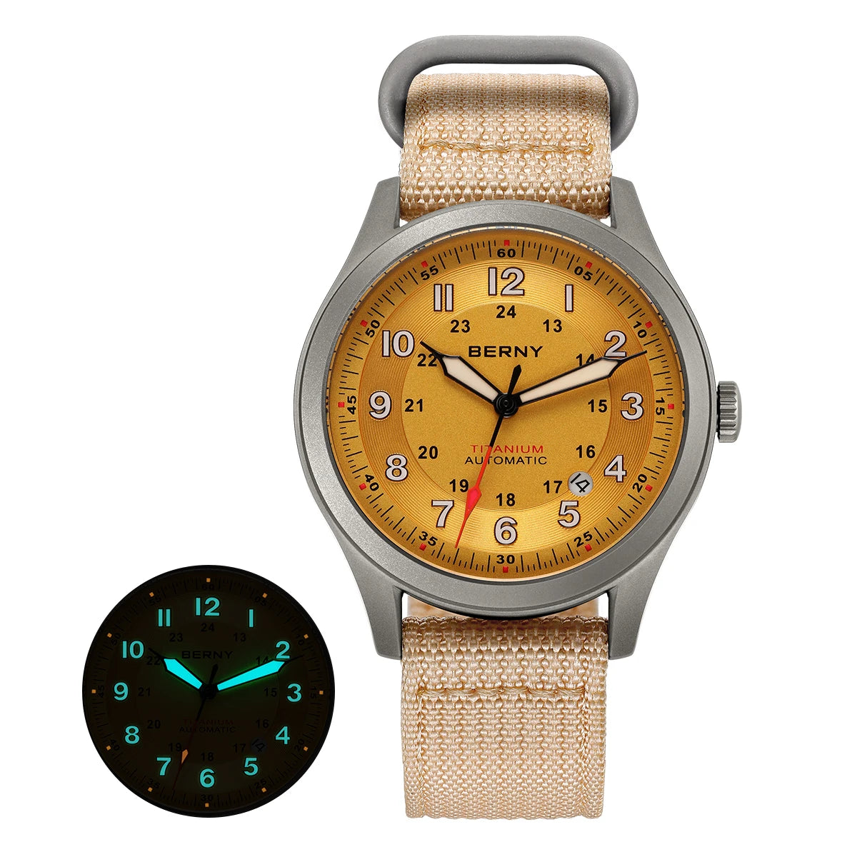 BERNY Automatic Titanium Field Watch - Miyota 8215 Super Luminous Sapphire