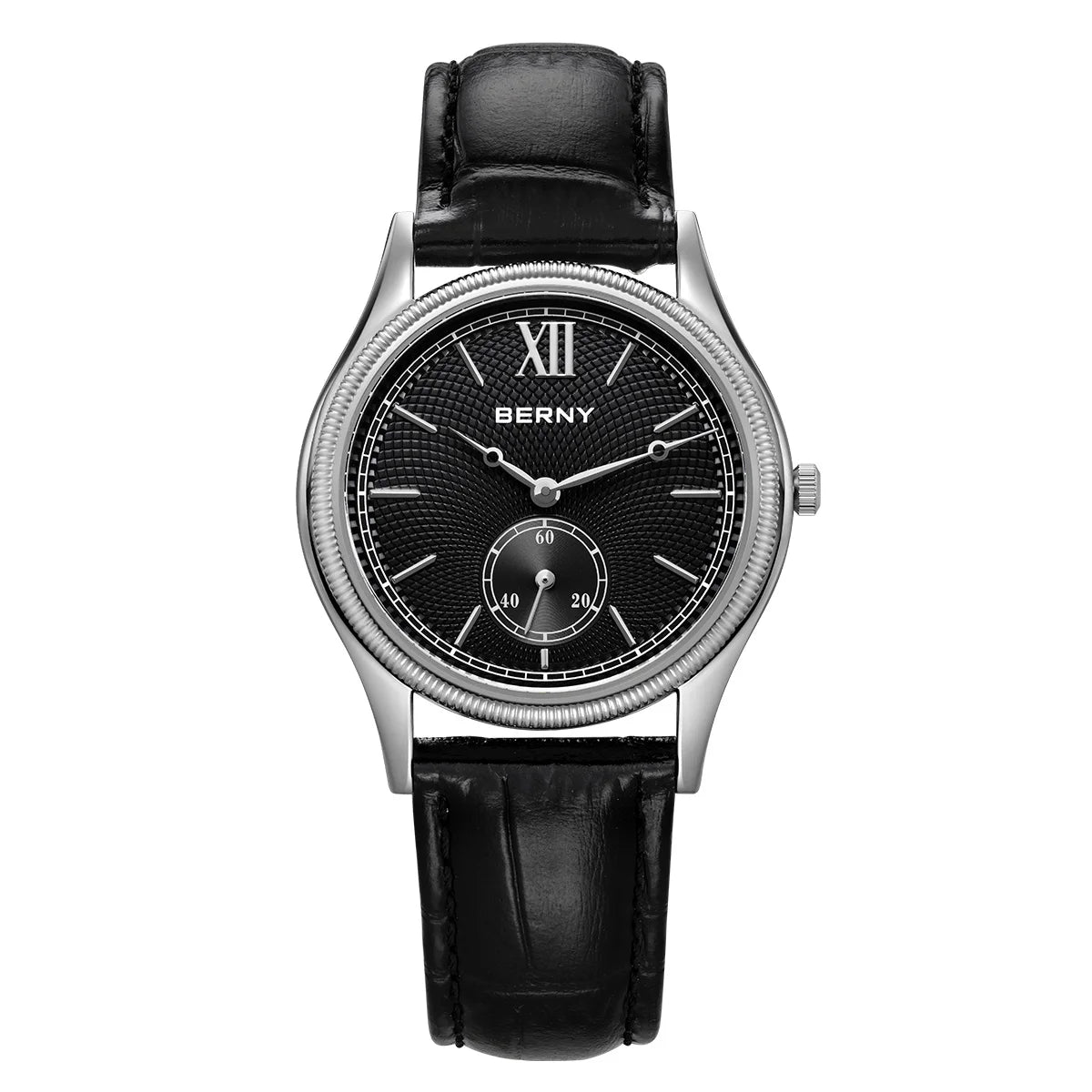 BERNY Men's Watches Luxury Classic Stylish Dress Quartz Watch Ultra-Thin Stainless Steel Case Elegance Leather Strap Wristwatch