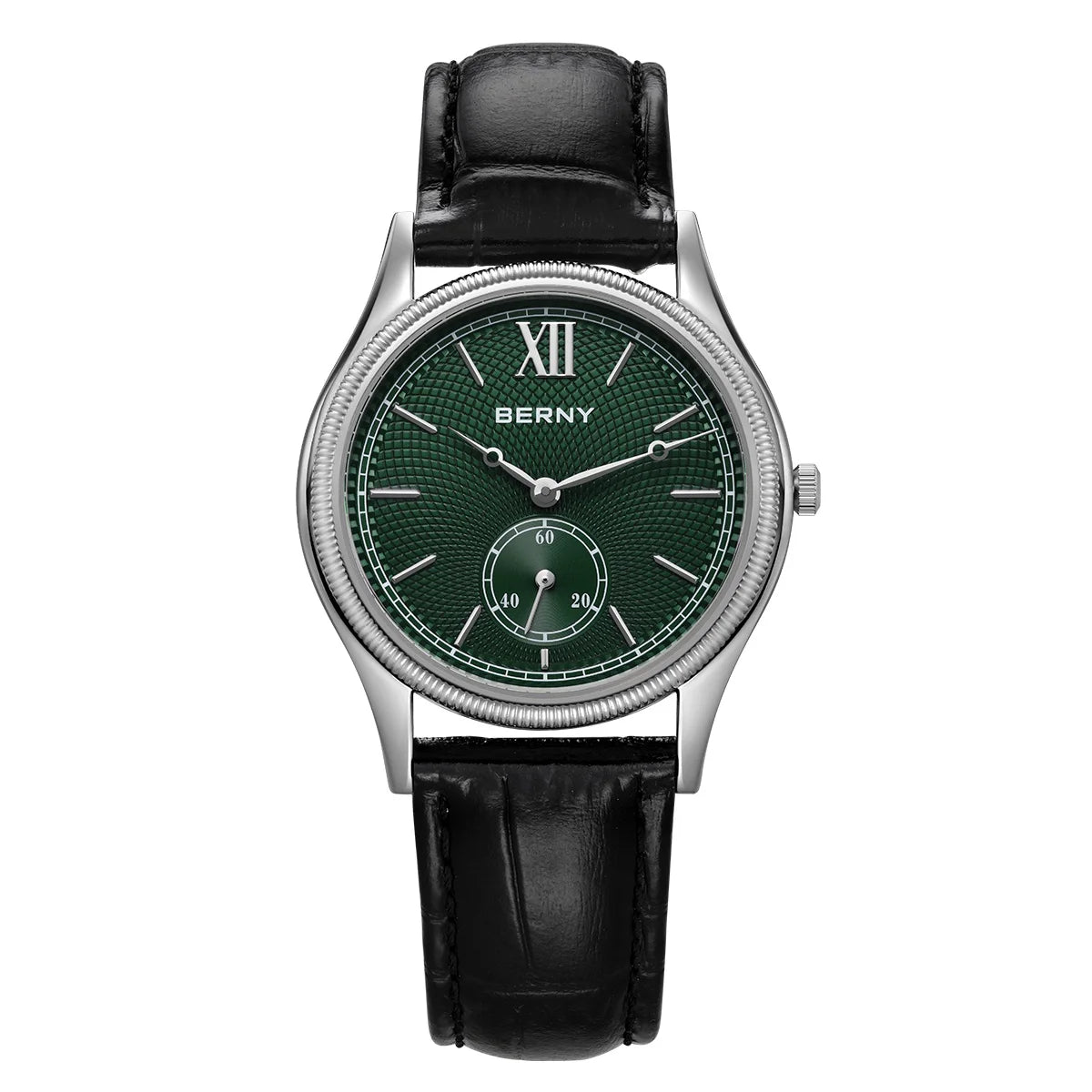 BERNY Men's Watches Luxury Classic Stylish Dress Quartz Watch Ultra-Thin Stainless Steel Case Elegance Leather Strap Wristwatch