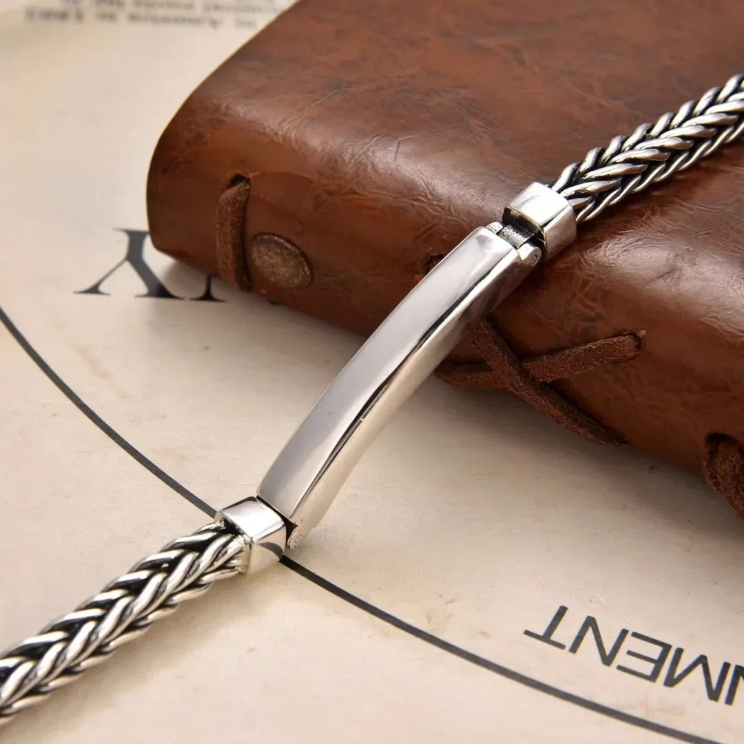 Silver Smooth Simple Handwoven Bracelet - 5mm Men's Chain