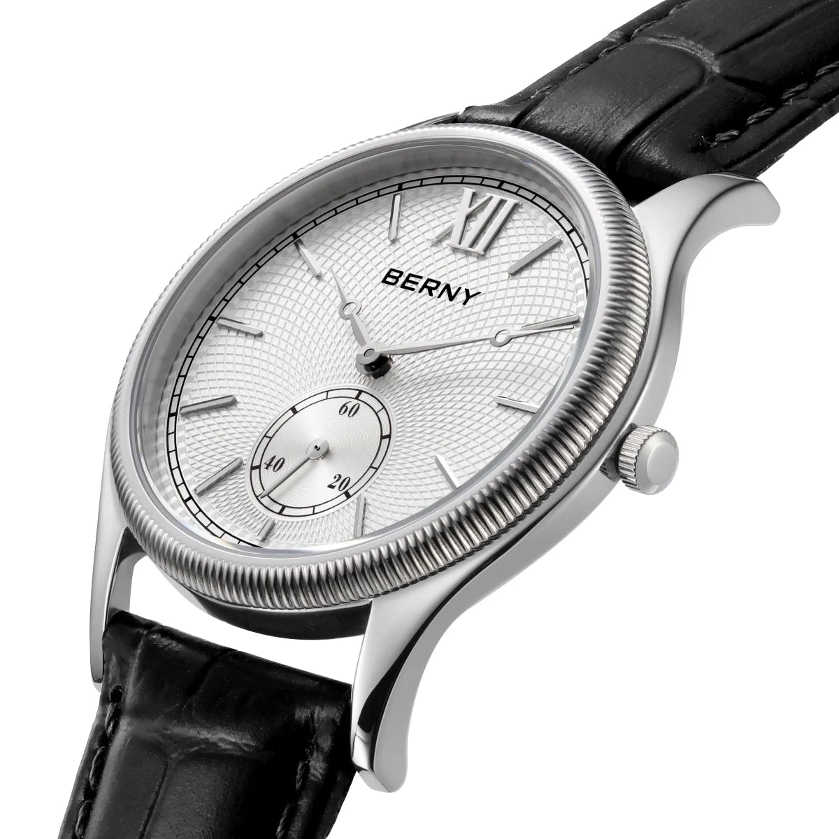 BERNY Men's Watches Luxury Classic Stylish Dress Quartz Watch Ultra-Thin Stainless Steel Case Elegance Leather Strap Wristwatch