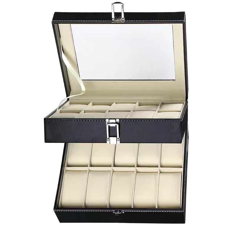 WELLZONE Premium Leather Watch & Jewelry Box - Large Capacity Organizer