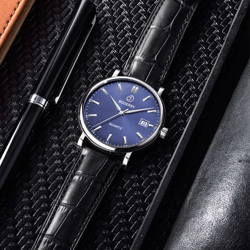 BODERRY Classic Men's Luxury Swiss Made Quartz Dress Watch Stainless Steel Sapphire Crystal Waterproof Wrist Watches