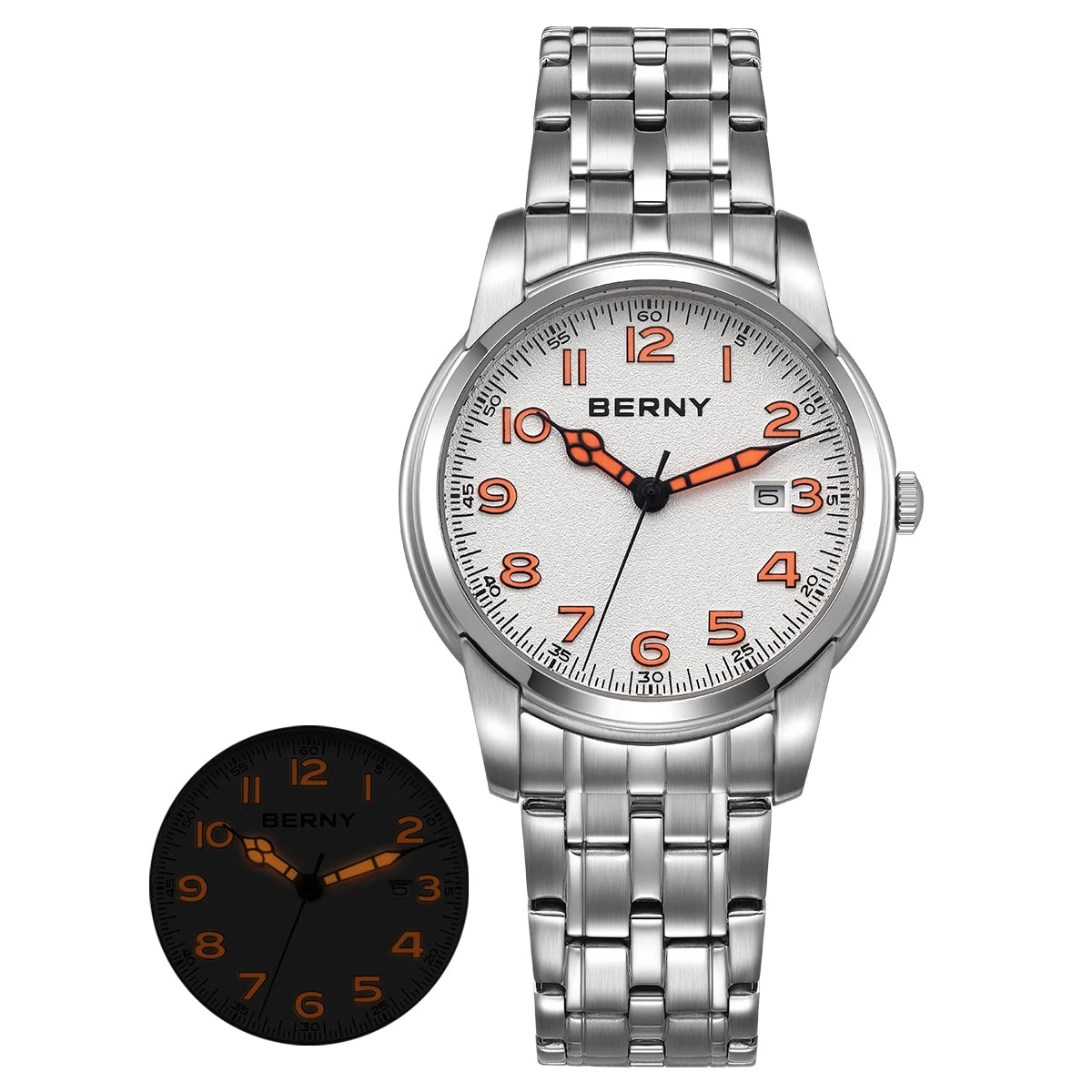 BERNY Men's Quartz Pilot Watch Stainless Steel Luminous Easy Reader Precision Quartz Movement