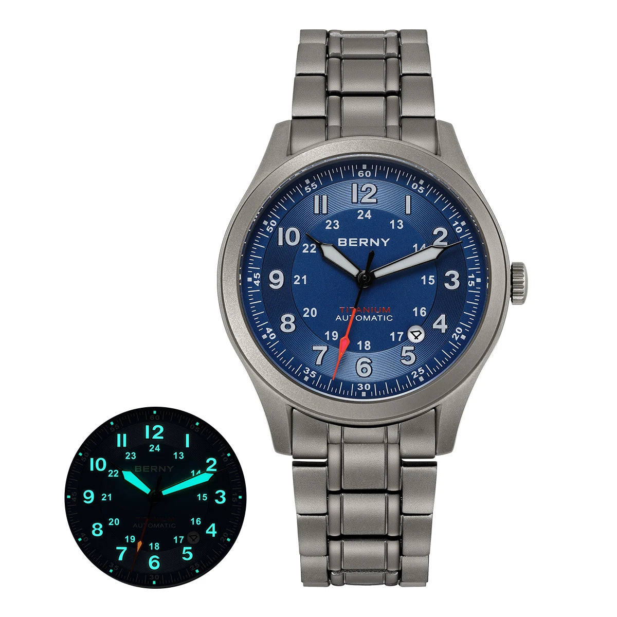 BERNY Automatic Titanium Field Watch - Miyota 8215 Super Luminous Sapphire