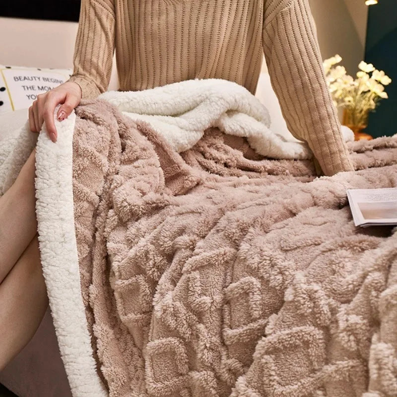 Thickened Thermal Double Layer Fleece Blanket - Tafu Sofa Blanket
