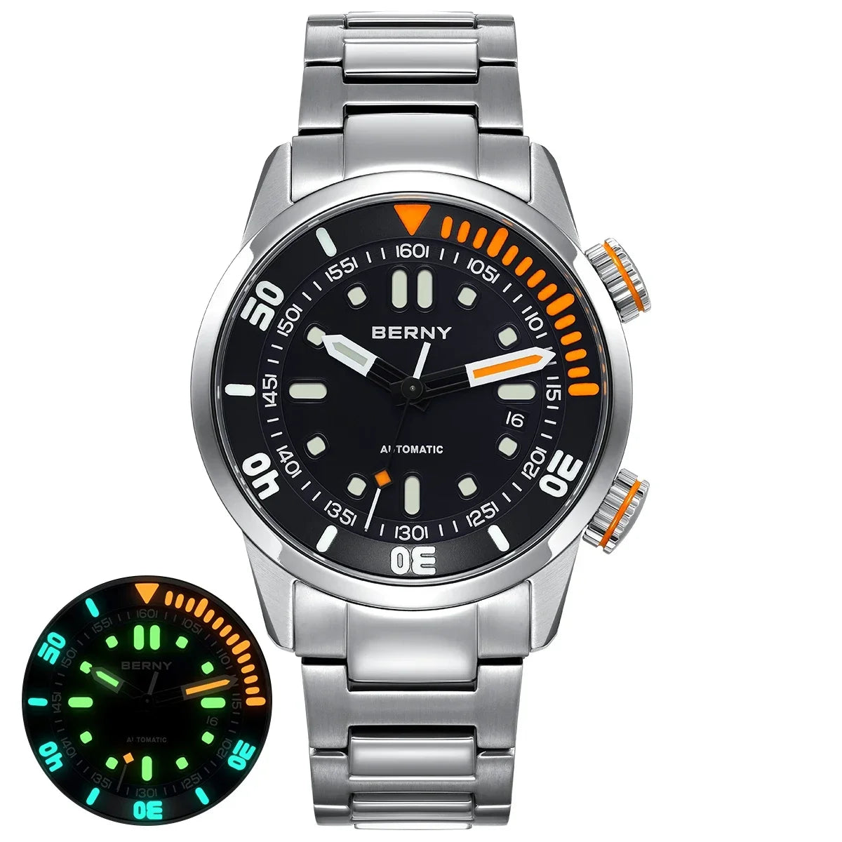 BERNY Automatic Dive Watch - Original Design 20ATM Super Luminous Sapphire Crystal Internal Rotating Bezel