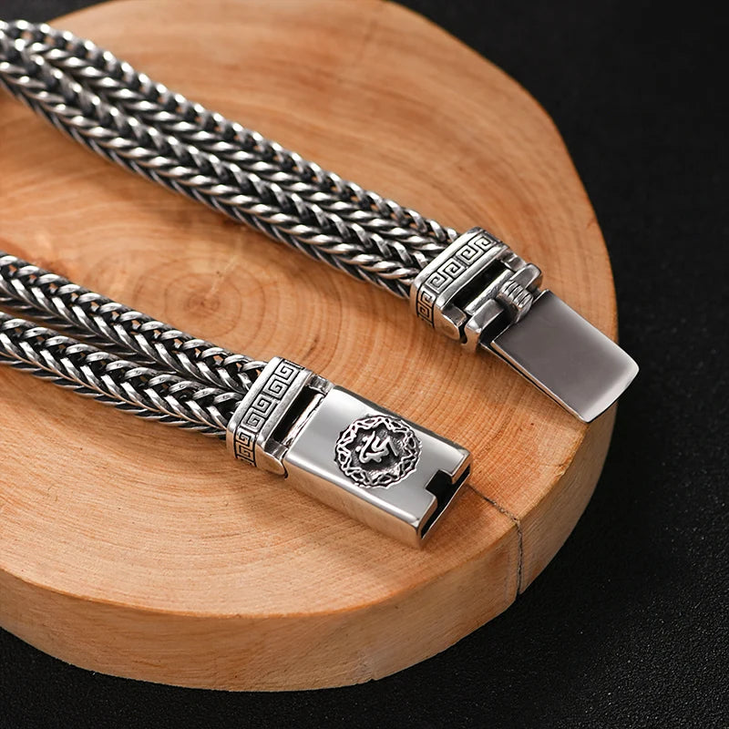 925 Silver Hand Woven Heavy Bracelet - Men's Retro Fashion Jewelry
