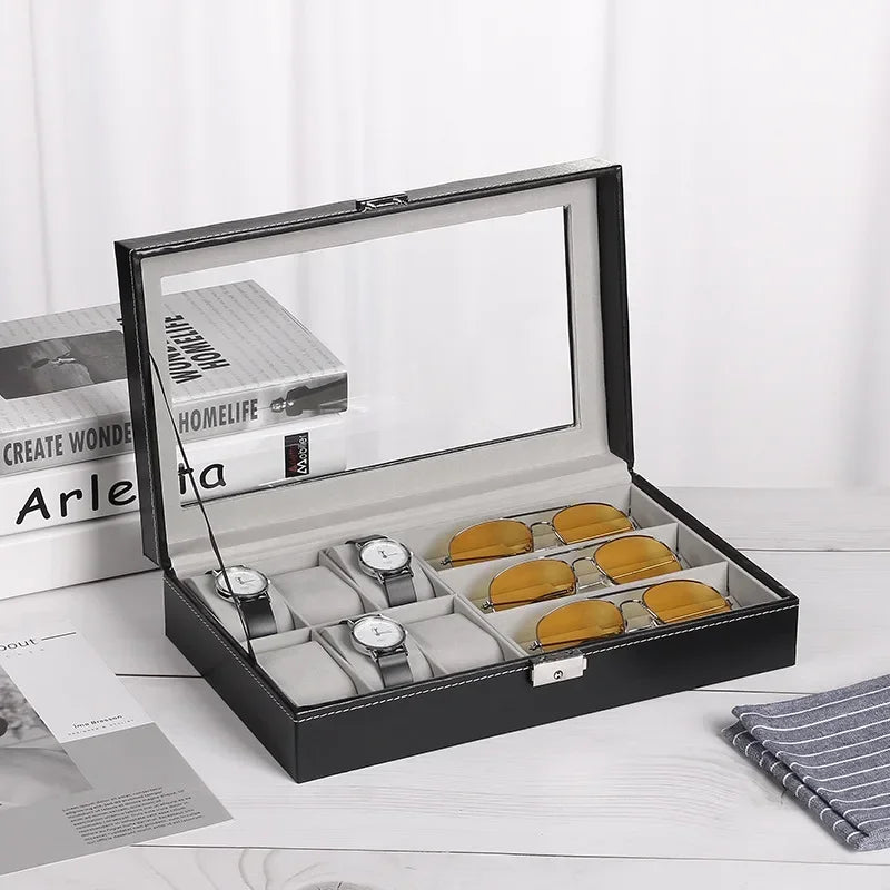 Premium Leather Watch & Glasses Storage Box - Multi-Purpose Gift Organizer