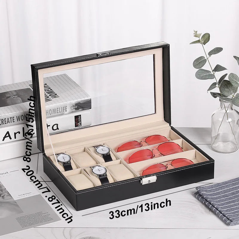 DELESYS Luxury Leather Watch & Glasses Storage Box - Multi-Purpose Organizer