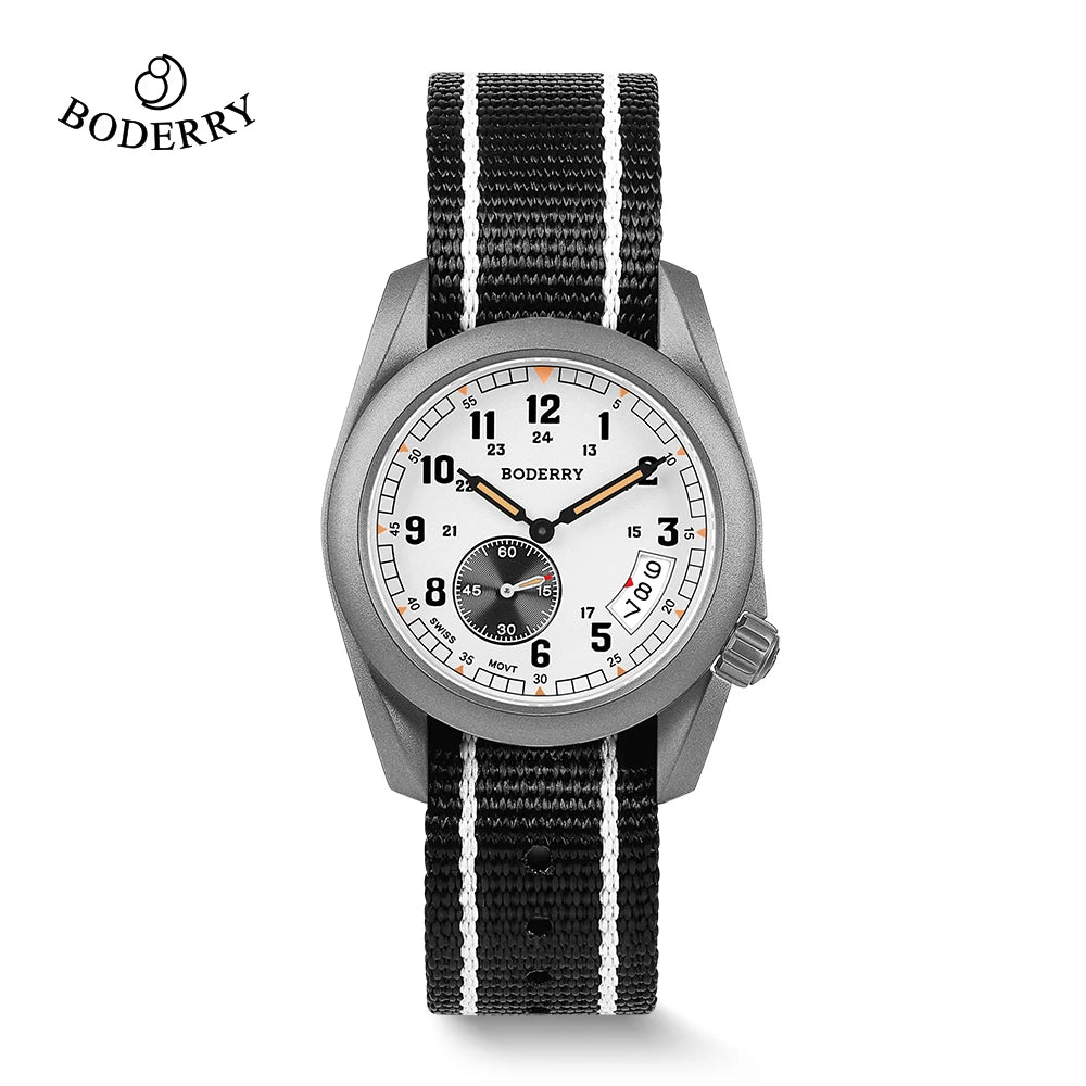 BODERRY Voyager 38 Titanium Quartz Field Watch - 100M Waterproof Military Sport