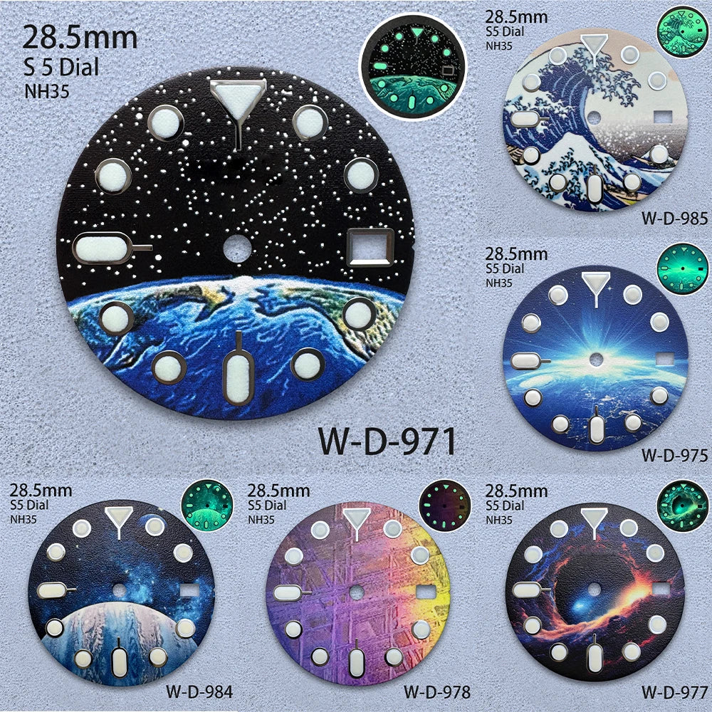 28.5mm S5 Logo Starlit Sky Dial - C3 Green Luminous NH35/NH36