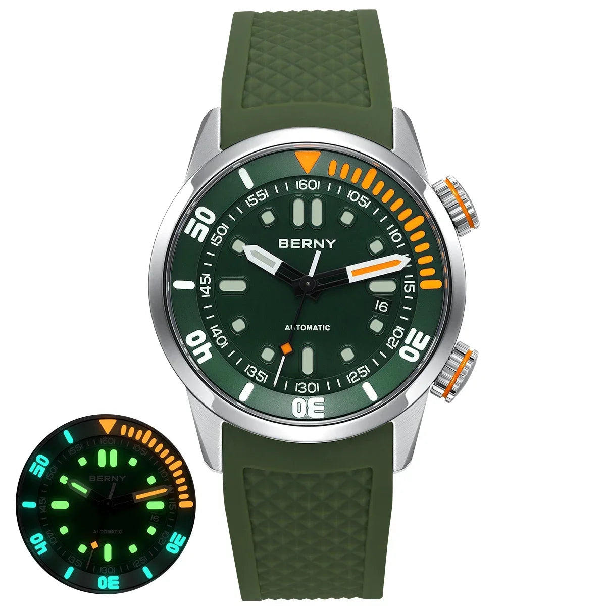 BERNY Automatic Dive Watch - Original Design 20ATM Super Luminous Sapphire Crystal Internal Rotating Bezel