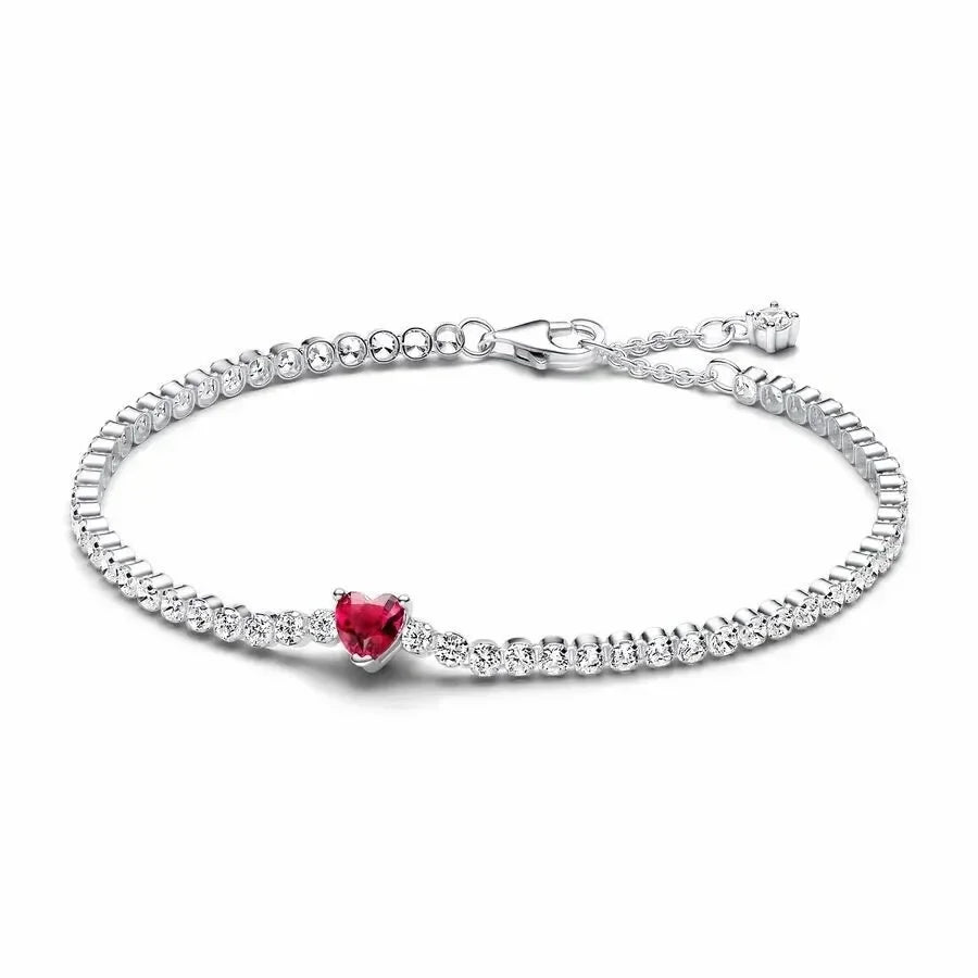925 Sterling Silver Heart-Shaped Zirconia Tennis Bracelet - Luxury Gift