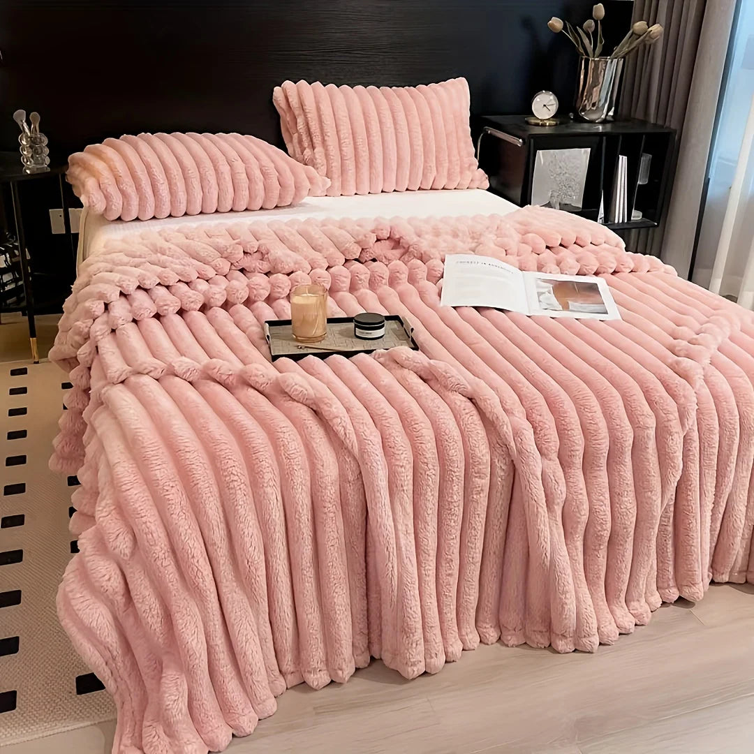 Solid Thickened Wide Striped Flannel Multifunctional Blanket