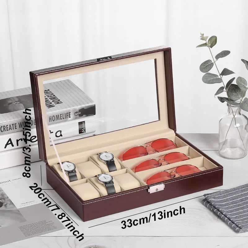 WELLZONE Premium Leather Watch & Jewelry Box - Large Capacity Organizer