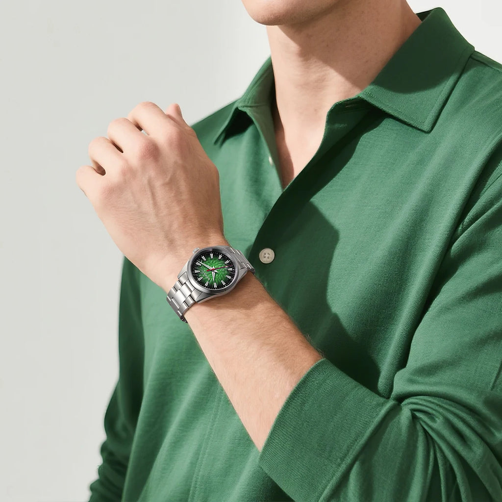 BERNY Men's Textured Dial Luminous Sapphire Crystal Precision Quartz 10ATM Full Stainless Steel Watch