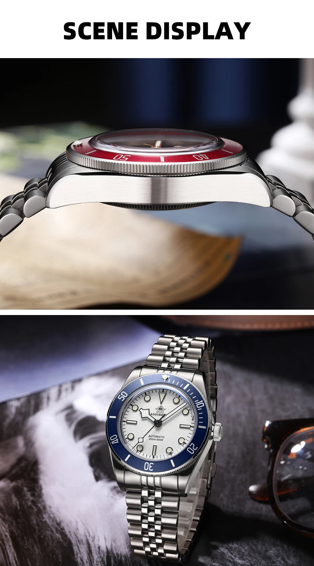 ADDIESDIVE 39mm Automatic Dive Watch - NH35 Movement 200M Sapphire BGW9 Lume