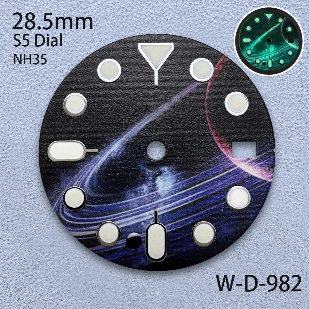 28.5mm S5 Logo Starlit Sky Dial - C3 Green Luminous NH35/NH36