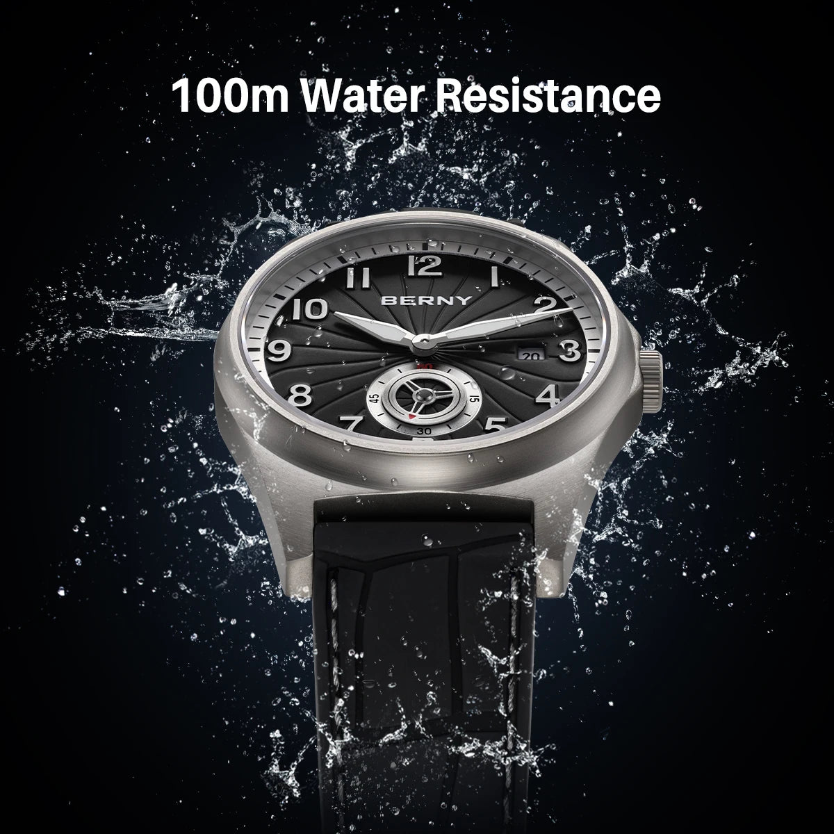 BERNY Titanium Automatic Watch Original Design - 10ATM Super Luminous Sapphire Crystal Fluororubber