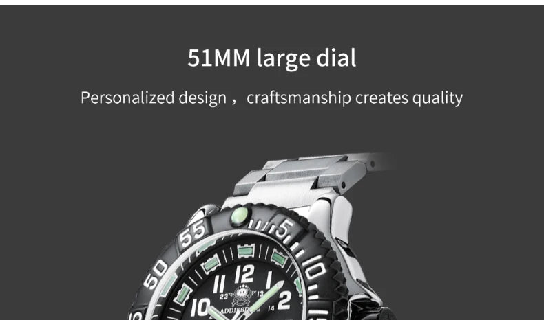 ADDIESDIVE MY-050S Military Watch | 50mm Miyota 2115 | Nylon Strap | Tubular Luminous | 50M