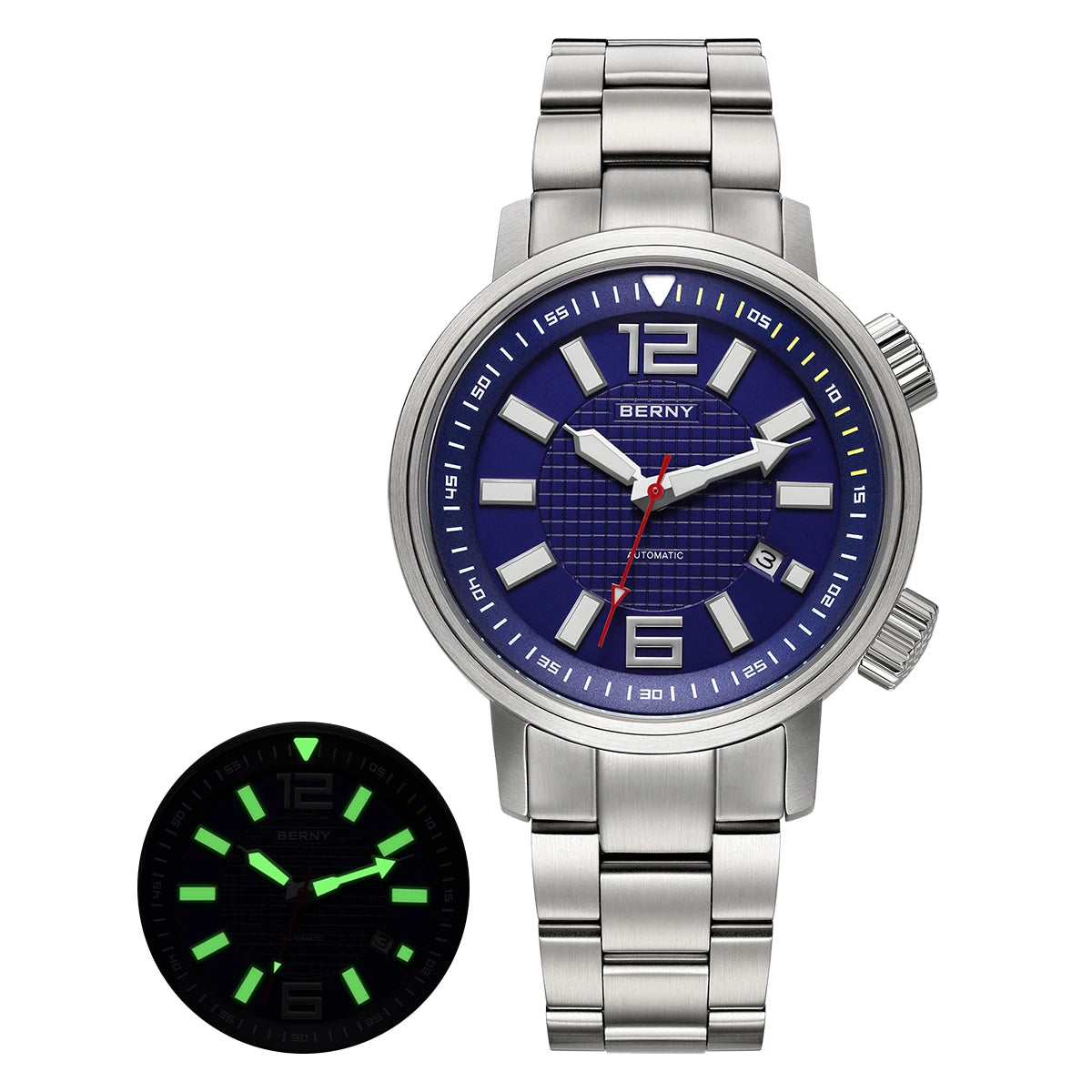 BERNY Automatic Diver Fluororubber Strap 20ATM Super Luminous Sapphire Compressor Miyota 8215 Diving Sports Wristwatch