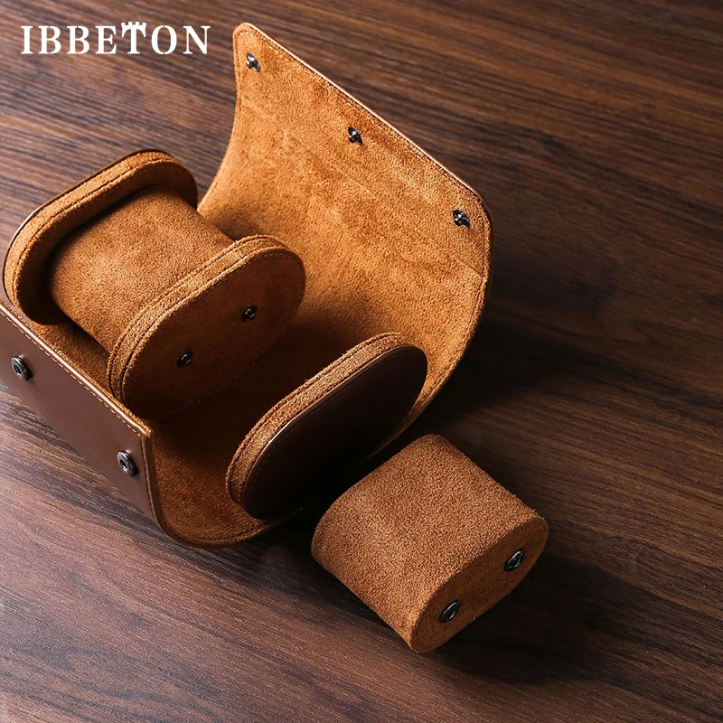 IBBETON Watch Roll Travel Case - 1/2/3 Slot Leather Portable Storage Organizer