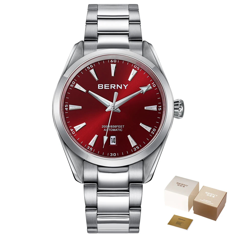 BERNY Automatic Watch for Men Mechanical Wristwatch Waterproof 20ATM Stainless Steel Luxury Sapphire NH35 Automatic Watch Men